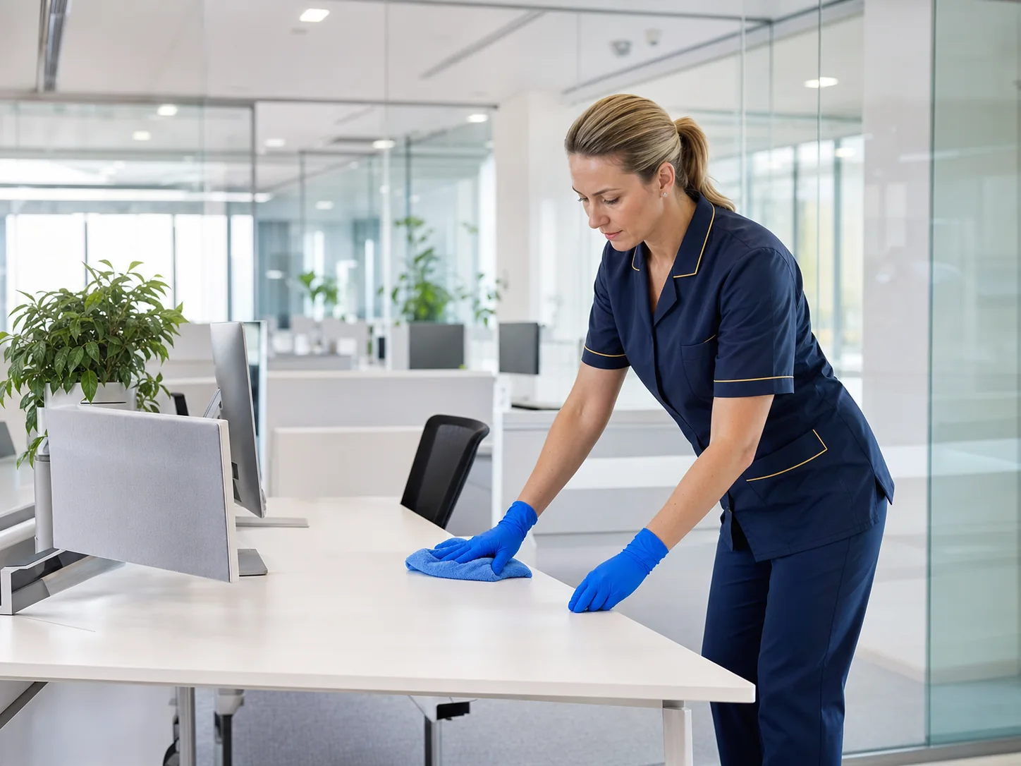 Office cleaner at work